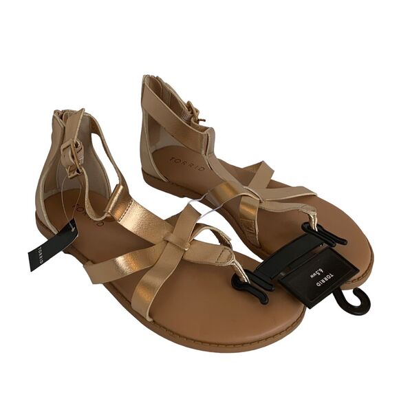 Torrid T-Strap Gladiator Buckle Summer Sandal Rose Gold Size 6.5 WW NEW - Picture 4 of 9